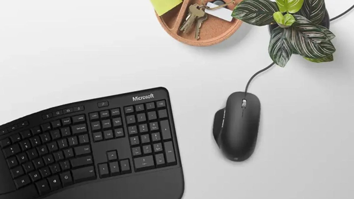 Ensemble clavier Noir et souris filaire ergonomique // Source : Microsoft Ensemble clavier Noir et souris filaire ergonomique // Source : Microsoft
