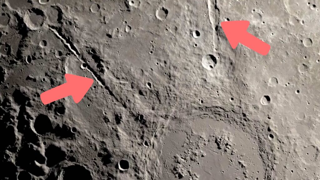 Emplacement des deux cratères lunaires. // Source : Capture YouTube Nature Video, annotation Numerama Emplacement des deux cratères lunaires. // Source : Capture YouTube Nature Video, annotation Numerama