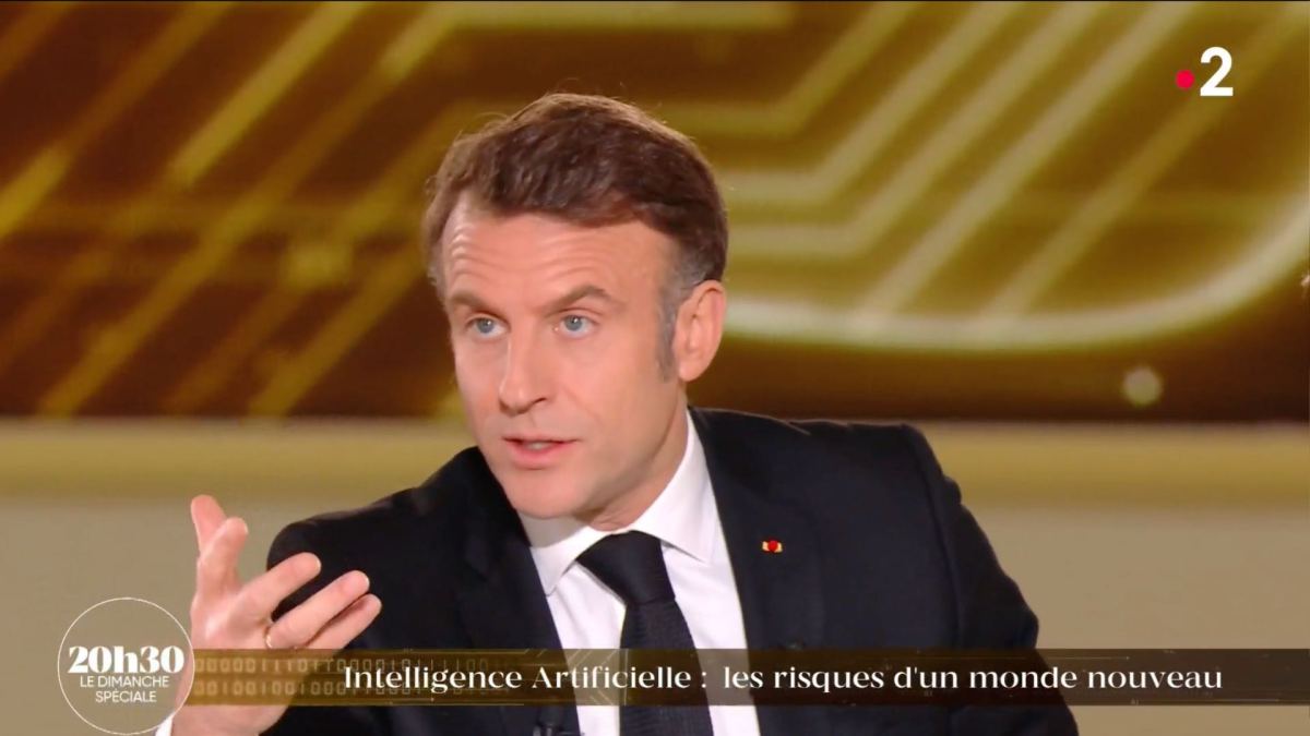 Emmanuel Macron sur France 2 pour parler de l'IA. // Source : France 2 Emmanuel Macron sur France 2 pour parler de l'IA. // Source : France 2