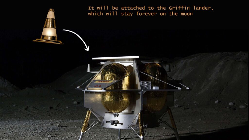 L'atterrisseur lunaire Griffin qui contiendra le cône de VLC // Source : VLC L'atterrisseur lunaire Griffin qui contiendra le cône de VLC // Source : VLC