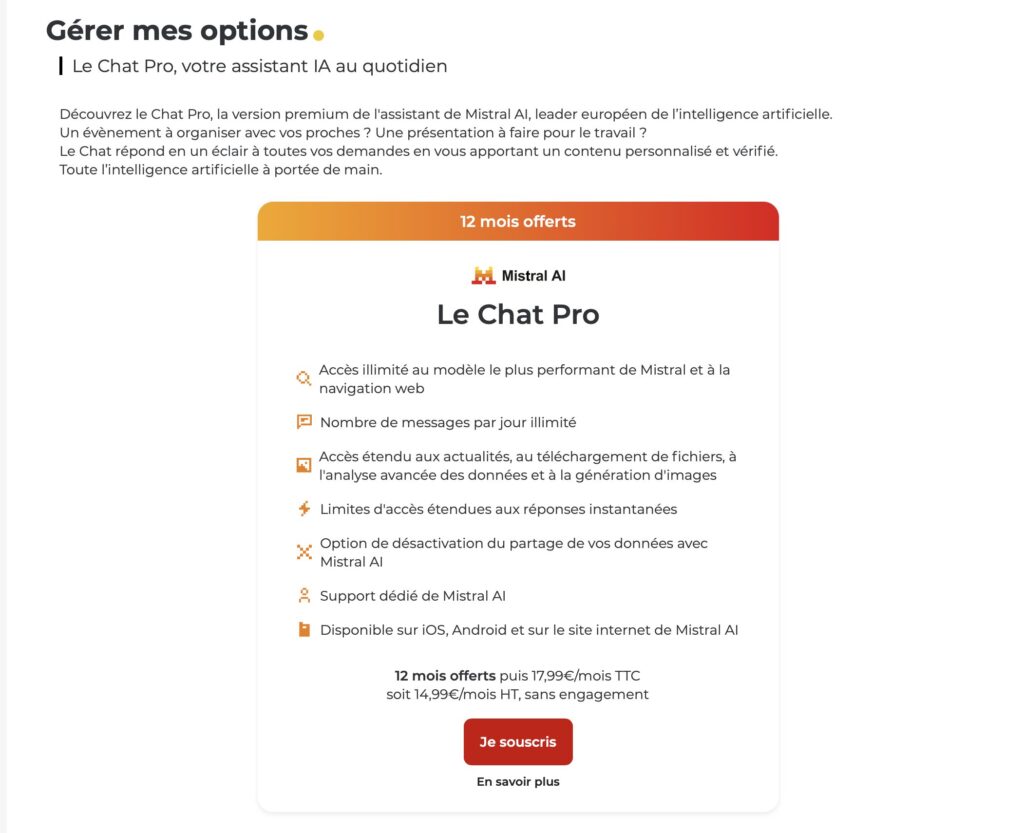 L'option Le Chat Pro. L'option Le Chat Pro.