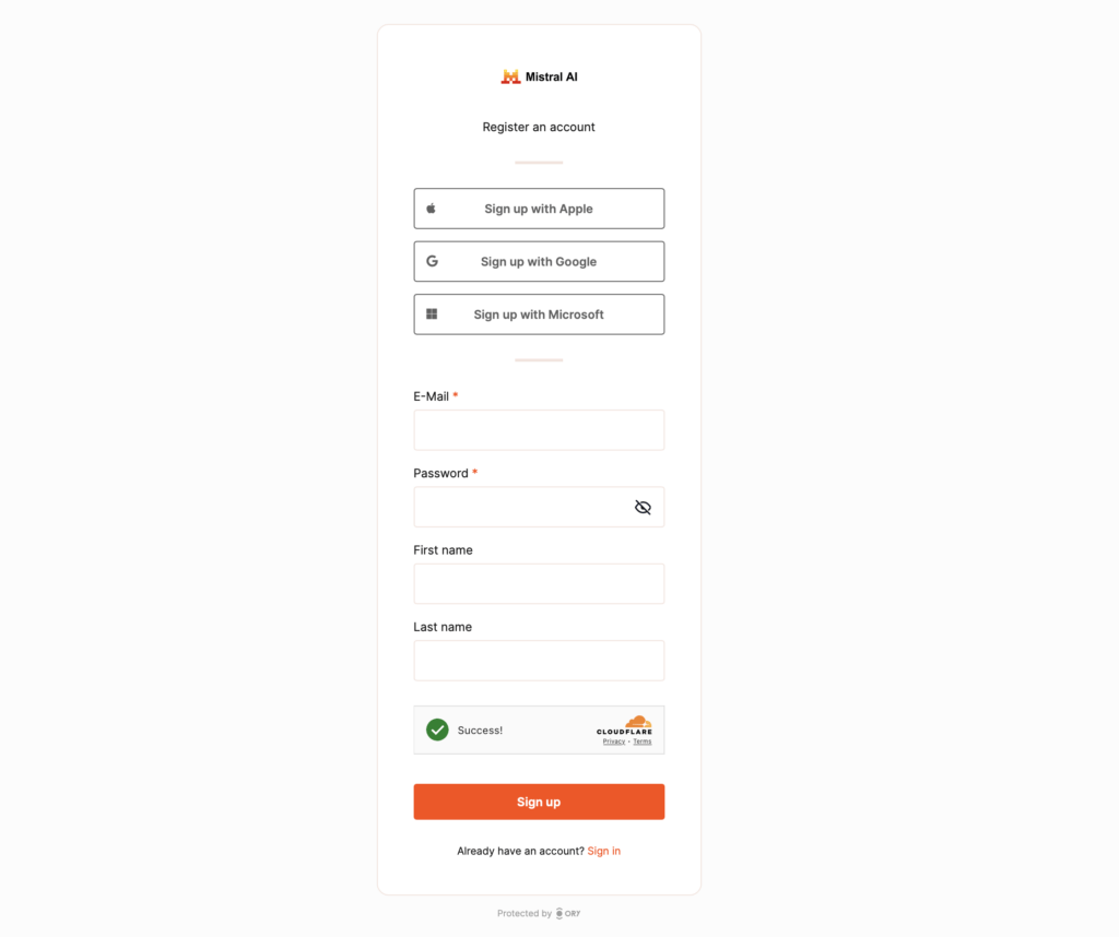 La page de connexion à Le Chat Pro. La page de connexion à Le Chat Pro.