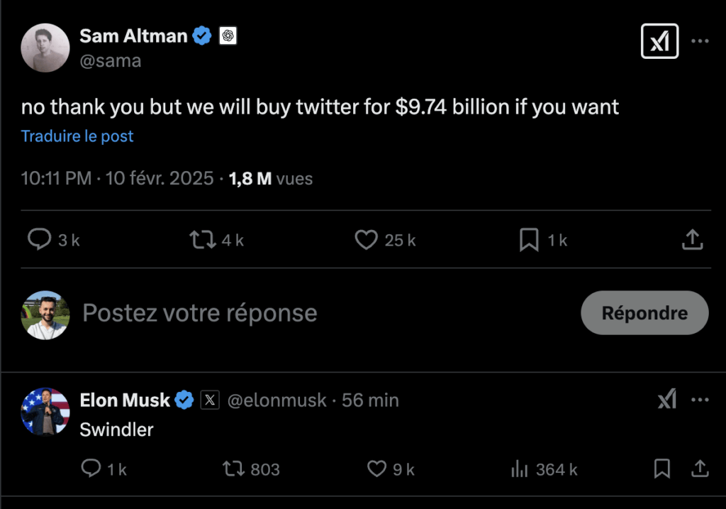 Sam Altman et Elon Musk se disputent publiquement sur le sujet. Sam Altman et Elon Musk se disputent publiquement sur le sujet.