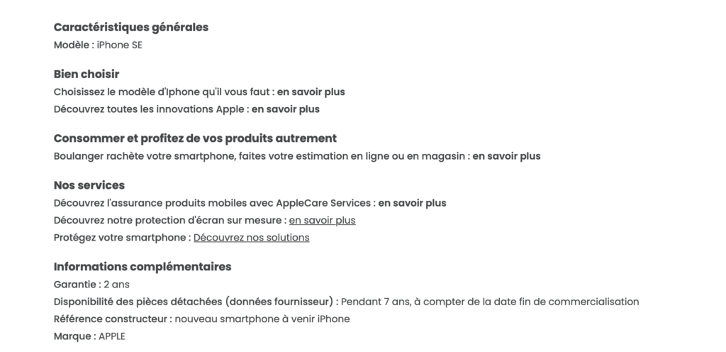 La seule information dans la fiche : il s'agit d'un iPhone SE. La seule information dans la fiche : il s'agit d'un iPhone SE.