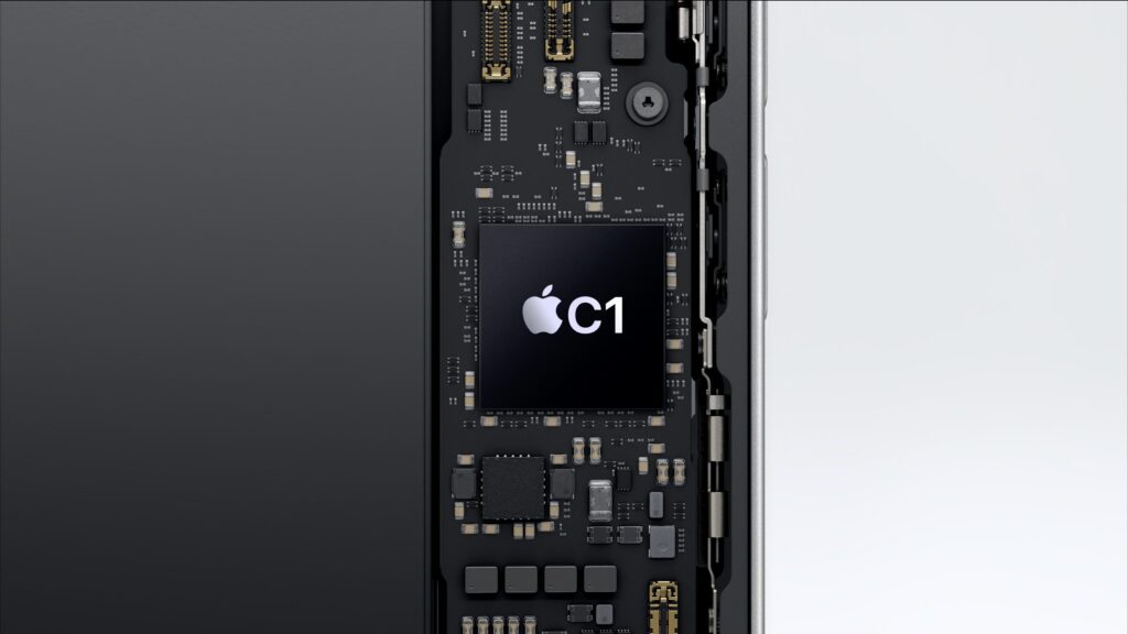 La puce Apple C1, premier modem développé par Cupertino. La puce Apple C1, premier modem développé par Cupertino.