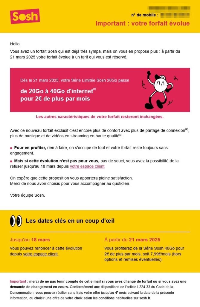 Le mail envoyé par Sosh à ses abonnés // Source : Romain Heuillard via Bluesky Le mail envoyé par Sosh à ses abonnés // Source : Romain Heuillard via Bluesky