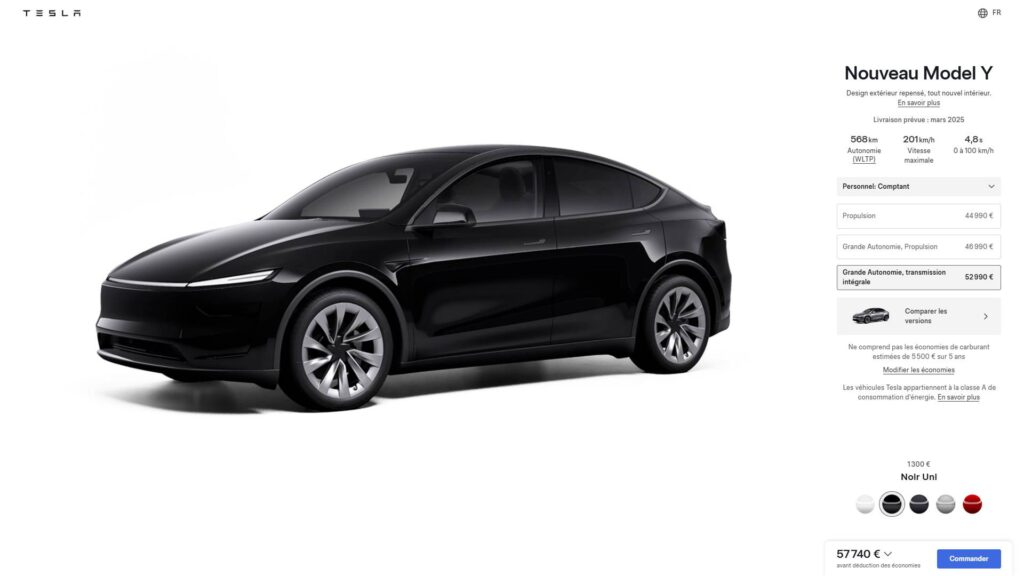 Tesla Model Y configuré comme la Launch Serie // Source : capture site Tesla France Tesla Model Y configuré comme la Launch Serie // Source : capture site Tesla France