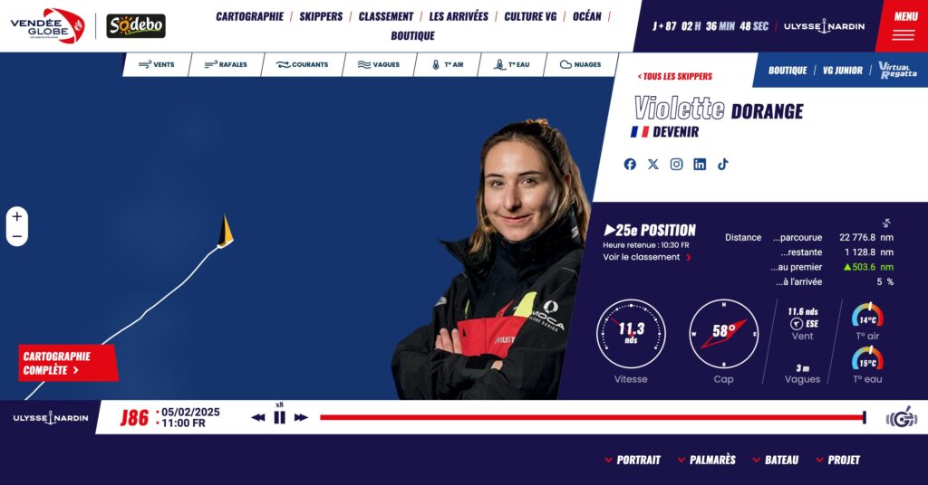 La page de Violette Dorange sur le site du Vendée Globe // Source : Numerama La page de Violette Dorange sur le site du Vendée Globe // Source : Numerama