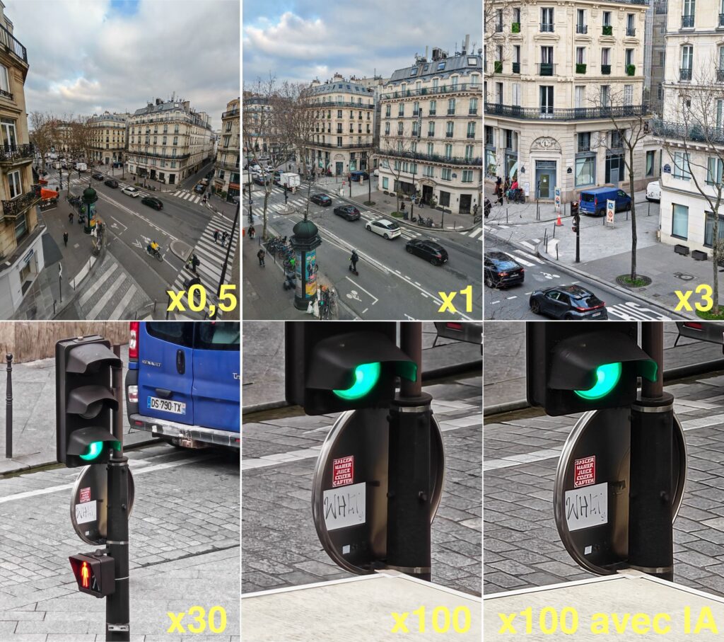 Les couleurs ne sont pas les mêmes d'un capteur à l'autre, mais la polyvalence offerte par le Honor Magic 7 Pro est très bonne. Le zoom avec IA rajoute des détails inutiles, comme des contours aux objets. Les couleurs ne sont pas les mêmes d'un capteur à l'autre, mais la polyvalence offerte par le Honor Magic 7 Pro est très bonne. Le zoom avec IA rajoute des détails inutiles, comme des contours aux objets.