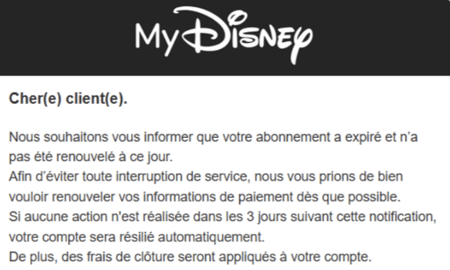 Le faux mail usurpant Disney+. // Source : Numerama Le faux mail usurpant Disney+. // Source : Numerama