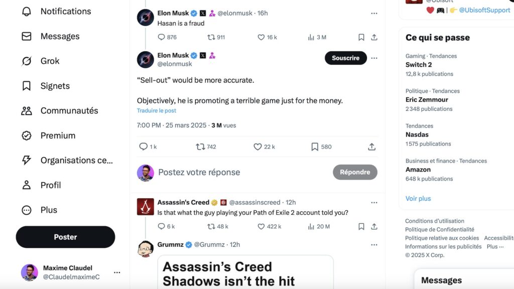 Quand Ubisoft remet Elon Musk à sa place // Source : Capture X Quand Ubisoft remet Elon Musk à sa place // Source : Capture X