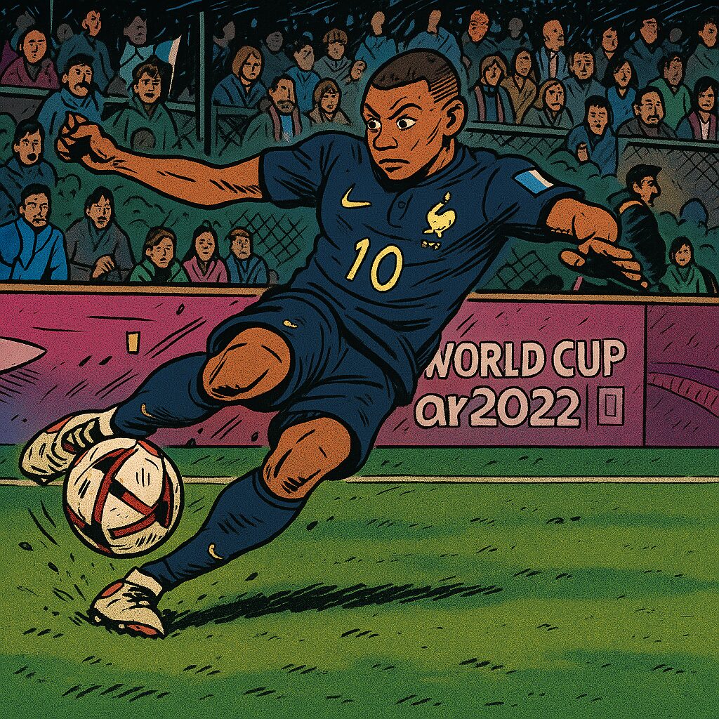 Mbappé dans un style dessin animé Foot2rue, par ChatGPT Mbappé dans un style dessin animé Foot2rue, par ChatGPT