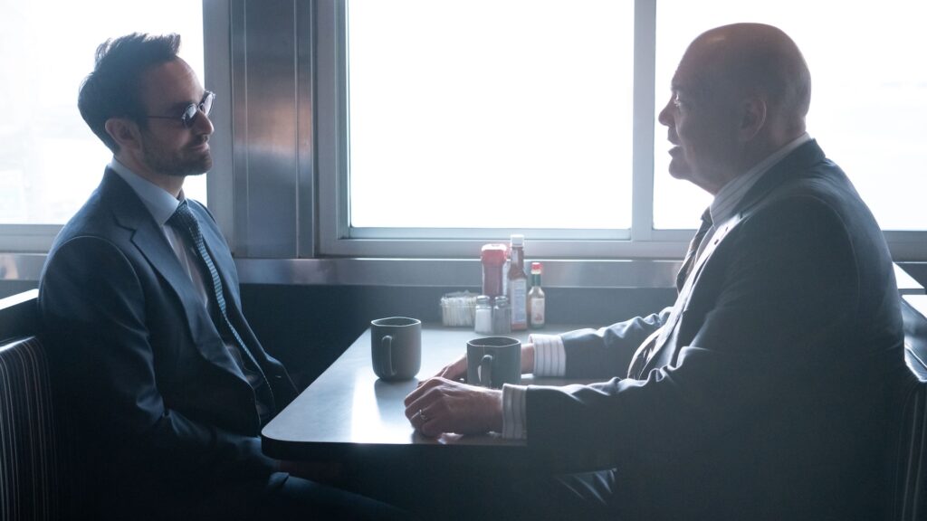 Daredevil/Matt Murdock (Charlie Cox) et Kingpin/Wilson Fisk (Vincent D'Onofrio) dans Daredevil : Born Again // Source : Giovanni Rufino / Marvel Daredevil/Matt Murdock (Charlie Cox) et Kingpin/Wilson Fisk (Vincent D'Onofrio) dans Daredevil : Born Again // Source : Giovanni Rufino / Marvel