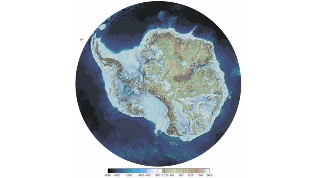 Bedmap3 révèle de nouvelles informations sur la topographie de l'Antarctique. // Source : Bedmap3, des ensembles de données quadrillés de surface et d'épaisseur de la couche de glace mis à jour pour l'Antarctique par Pritchard, H., et al./ recoupée Bedmap3 révèle de nouvelles informations sur la topographie de l'Antarctique. // Source : Bedmap3, des ensembles de données quadrillés de surface et d'épaisseur de la couche de glace mis à jour pour l'Antarctique par Pritchard, H., et al./ recoupée