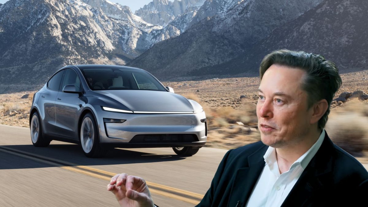 Elon Musk et le nouveau Tesla Model Y // Source : Montage Robin San Vicente Elon Musk et le nouveau Tesla Model Y // Source : Montage Robin San Vicente