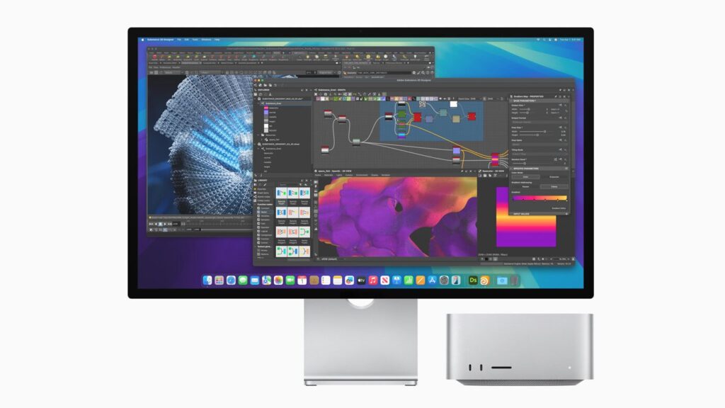 Le Mac Studio avec un écran Apple Studio Display. Le Mac Studio avec un écran Apple Studio Display.