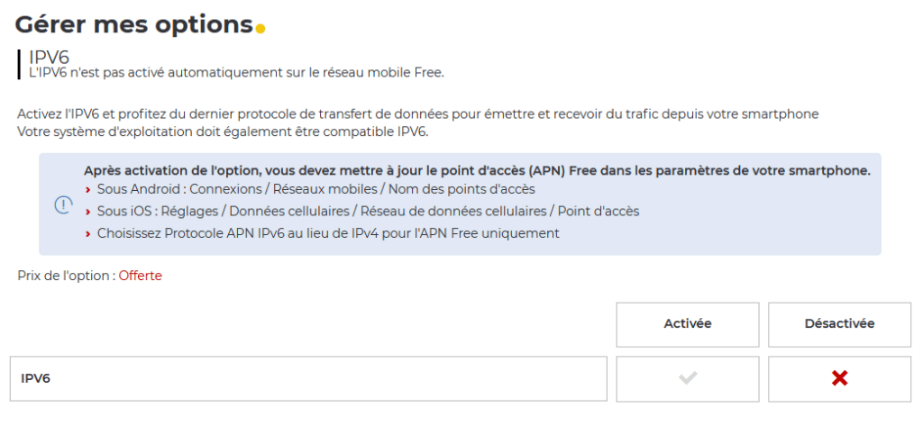 L'option IPv6, désormais disparue. L'option IPv6, désormais disparue.