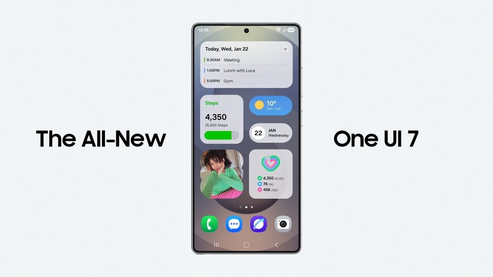 La nouvelle interface de One UI 7, avec ses widgets tranparents. La nouvelle interface de One UI 7, avec ses widgets tranparents.