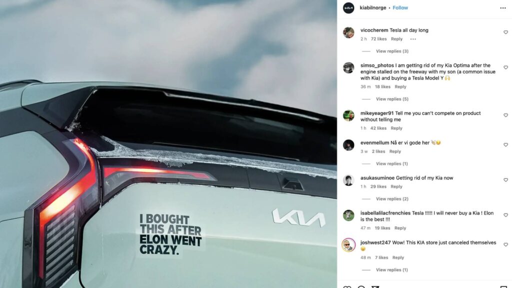 Commentaires de la publication Kia // Source : Capture réalisée par Electric-vehicules.com Commentaires de la publication Kia // Source : Capture réalisée par Electric-vehicules.com