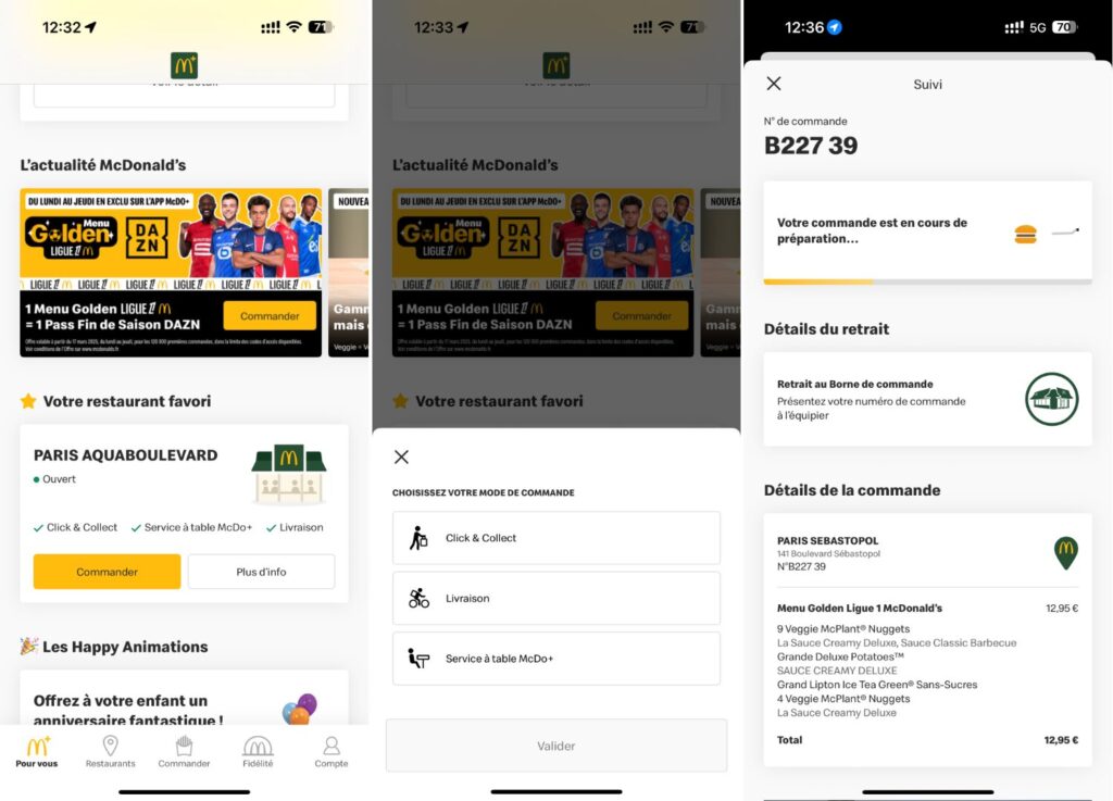 La commande depuis l'application McDo+. Il y avait une pub pour l'offre Ligue 1, mais pas de mention dans la commande. La commande depuis l'application McDo+. Il y avait une pub pour l'offre Ligue 1, mais pas de mention dans la commande.
