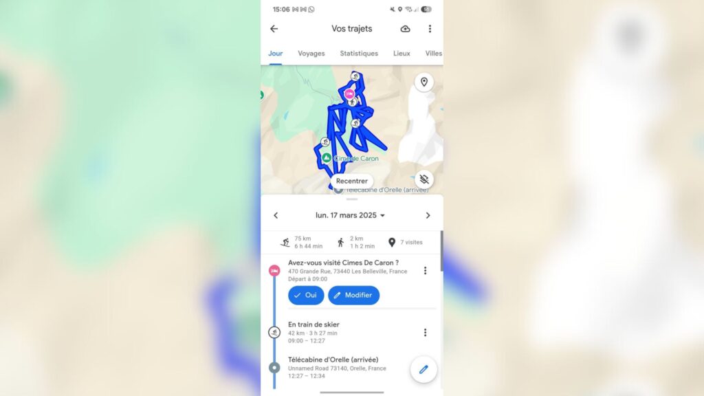 Google Maps enregistre vos trajets, même à ski // Source : Numerama Google Maps enregistre vos trajets, même à ski // Source : Numerama
