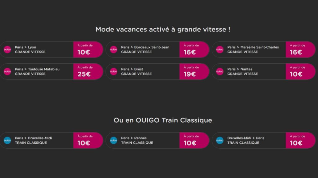 Une idée des trajets qui seront proposés par Ouigo dés le 12 mars // Source : OUIGO Une idée des trajets qui seront proposés par Ouigo dés le 12 mars // Source : OUIGO