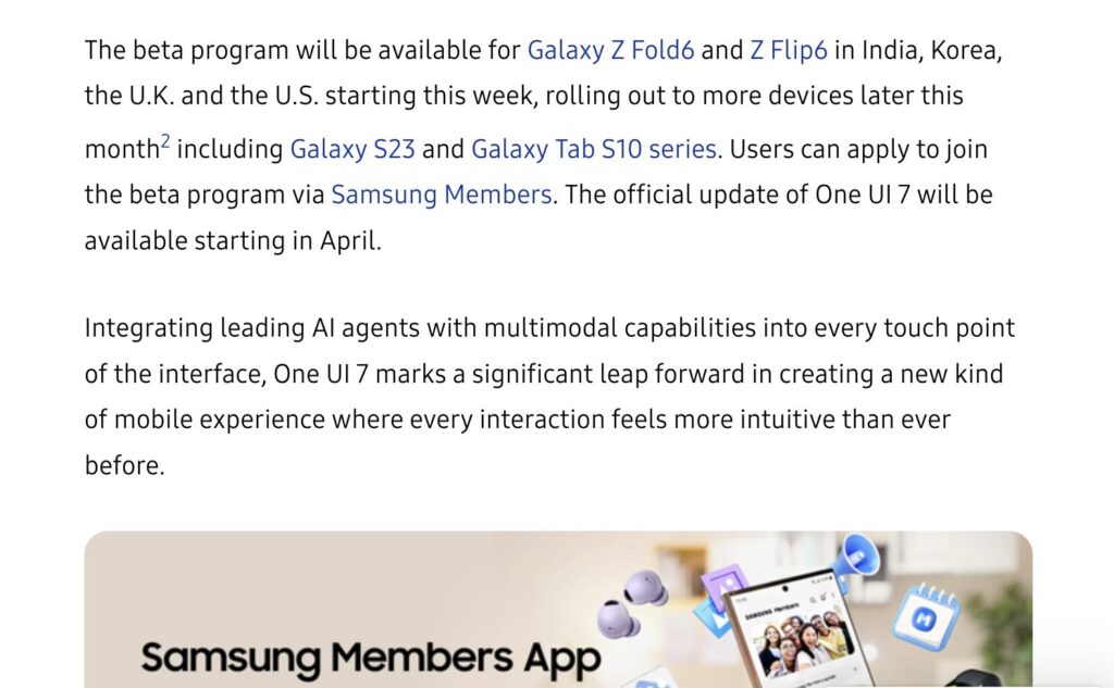 Le communiqué de Samsung mentionne avril 2025 pour la première fois. Le communiqué de Samsung mentionne avril 2025 pour la première fois.