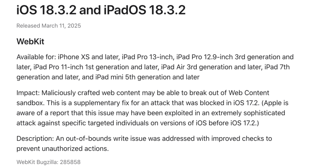 La faille WebKit expliquée par Apple. La faille WebKit expliquée par Apple.