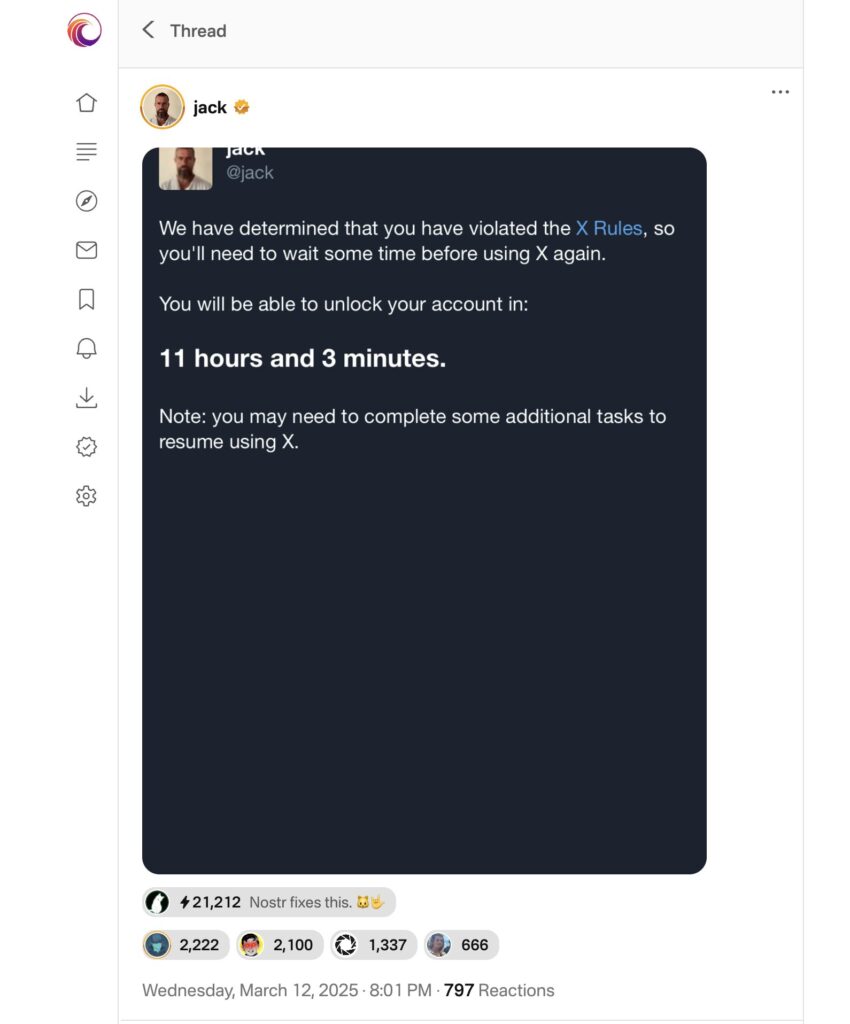 Jack Dorsey, qui dispose d'un compte « Légende » sur Primal, n'explique pas ce qu'il s'est passé. Jack Dorsey, qui dispose d'un compte « Légende » sur Primal, n'explique pas ce qu'il s'est passé.