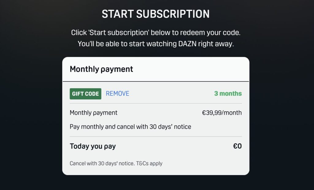 L'ajout du code sur DAZN. L'ajout du code sur DAZN.
