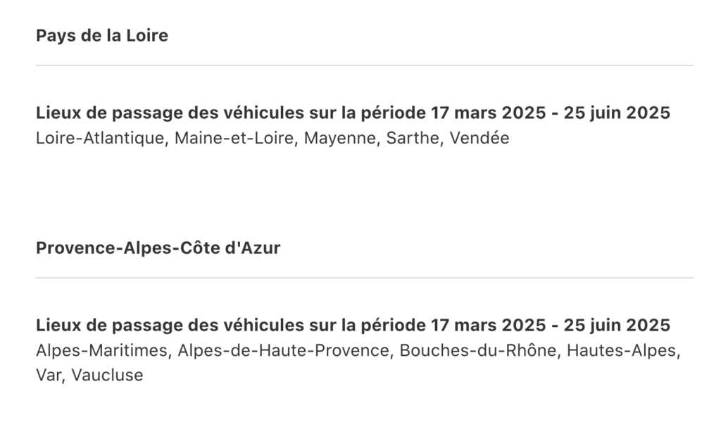 Tous les départements français seront visités du 17 au 25 juin. Tous les départements français seront visités du 17 au 25 juin.