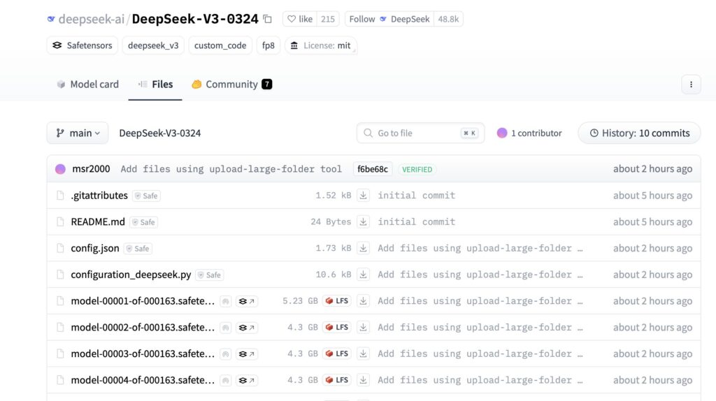 Le nouveau modèle de DeepSeek sur Hugging Face.
