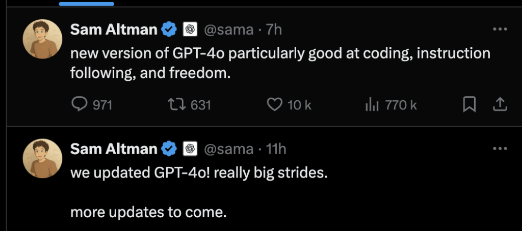 Sam Altman est très fier du nouveau GPT-4o. Sam Altman est très fier du nouveau GPT-4o.