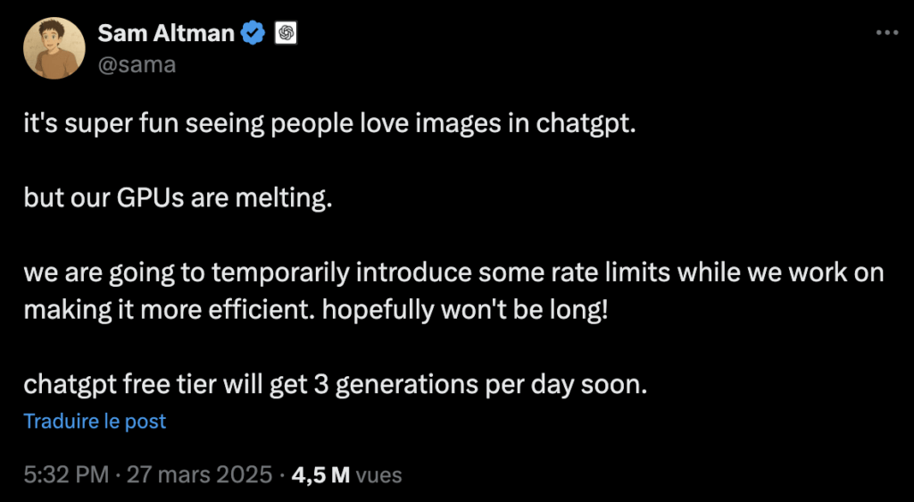 Le tweet de Sam Altman. Le tweet de Sam Altman.