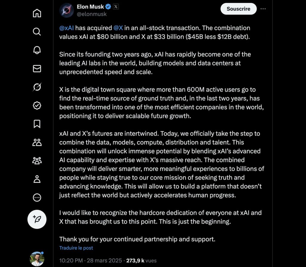 L'entreprise X Corp (ex Twitter inc) n'existe plus. Elle a été absorbée par xAI. L'entreprise X Corp (ex Twitter inc) n'existe plus. Elle a été absorbée par xAI.
