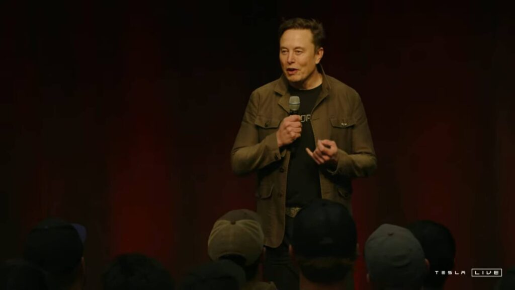 Elon Musk lors du Tesla All-Hands | Q1 2025 // Source : Tesla live Elon Musk lors du Tesla All-Hands | Q1 2025 // Source : Tesla live