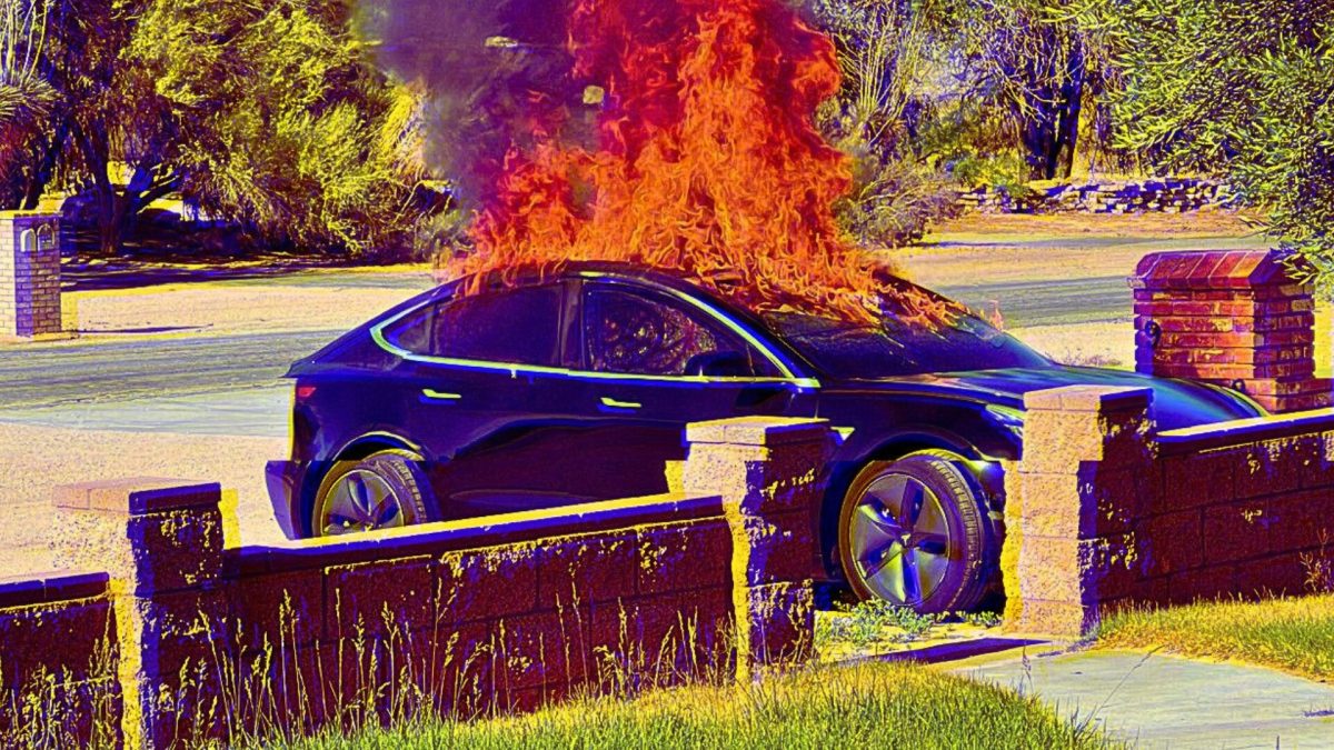 Des activistes cherchent à bruler des Tesla. // Source : WJLA Des activistes cherchent à bruler des Tesla. // Source : WJLA
