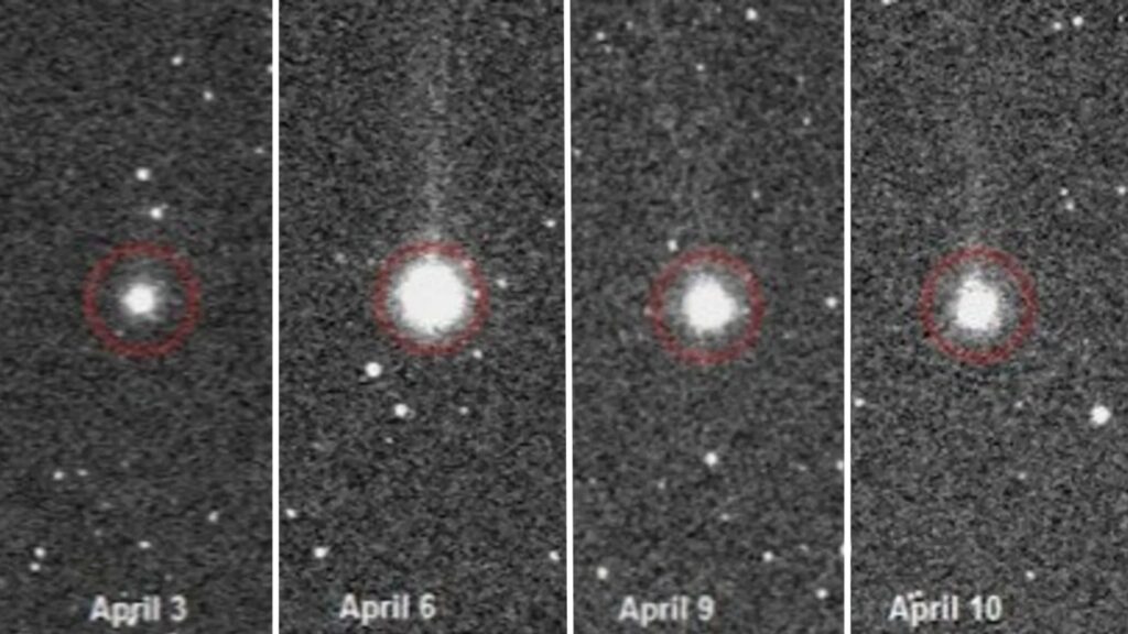 La luminosité de SWAN a varié entre le 3 et le 6 avril, suggérant un explosion. // Source : Mike Olason