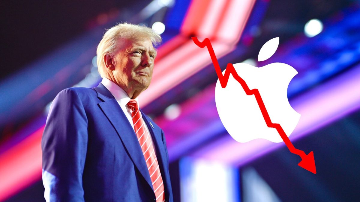 Apple s'effondre en bourse à cause de Donald Trump. // Source : Montage Numerama, image Maison-Blanche