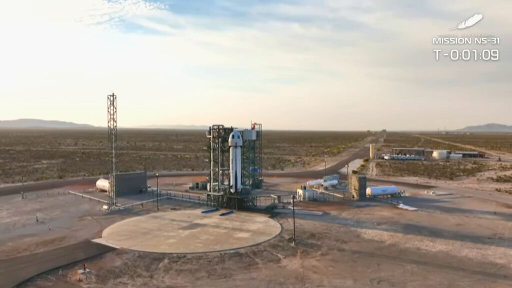 Avant le départ. // Source : Capture d'écran YouTube Blue Origin Avant le départ. // Source : Capture d'écran YouTube Blue Origin