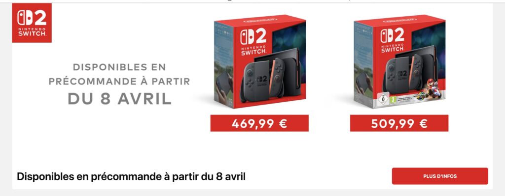 Prix Switch 2 // Source : Capture Nintendo Store Prix Switch 2 // Source : Capture Nintendo Store