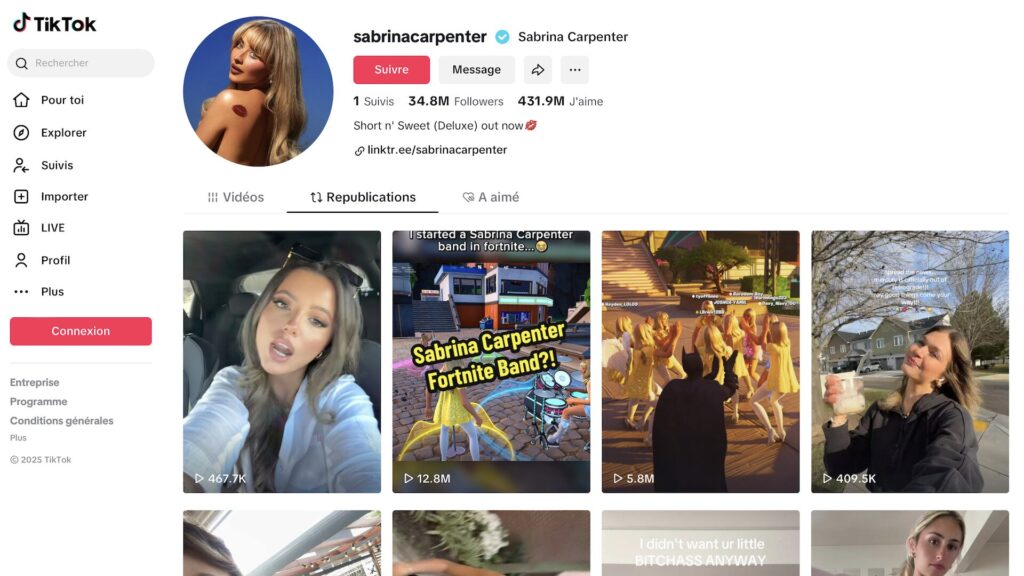 Sabrina Carpenter sur TikTok // Source : Capture d'écran Sabrina Carpenter sur TikTok // Source : Capture d'écran