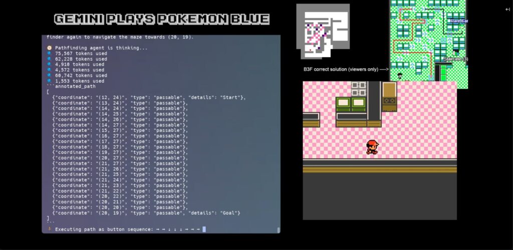 Gemini qui joue à Pokémon // Source : Capture d'écran Numerama Gemini qui joue à Pokémon // Source : Capture d'écran Numerama