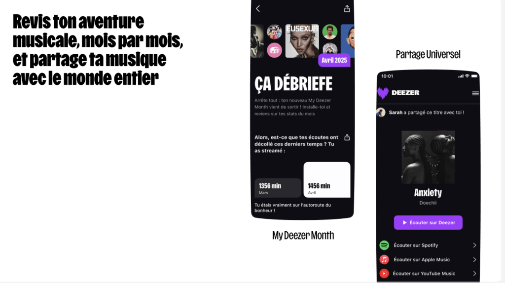 Le nouveau récap mensuel de Deezer, qui commencera avec le récap avril 2025. Le nouveau récap mensuel de Deezer, qui commencera avec le récap avril 2025.
