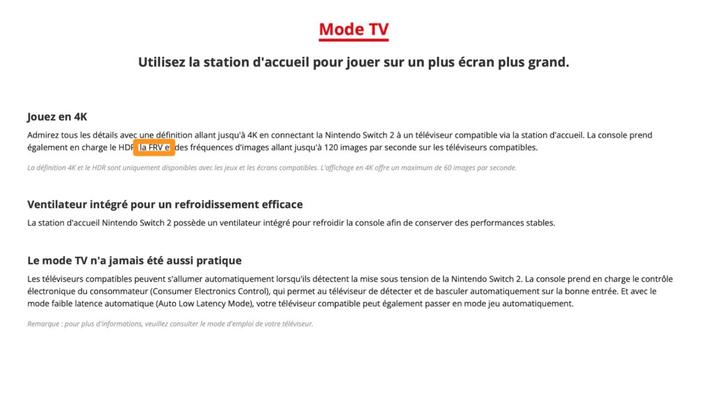 L'ancienne description du mode TV de la Switch 2 // Source : Wayback Machine L'ancienne description du mode TV de la Switch 2 // Source : Wayback Machine