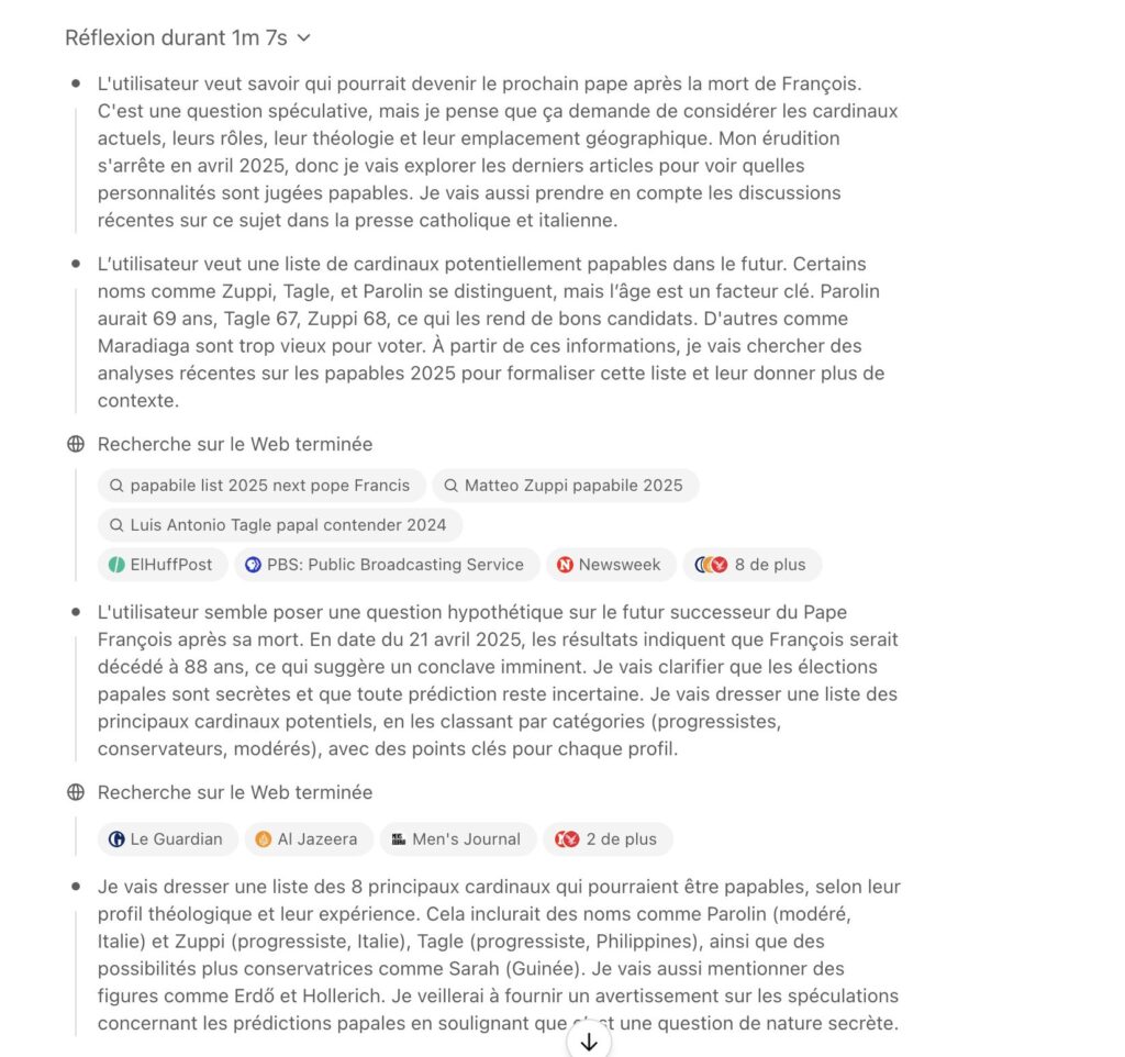 La réflexion de ChatGPT avec o3 // Source : Numerama La réflexion de ChatGPT avec o3 // Source : Numerama