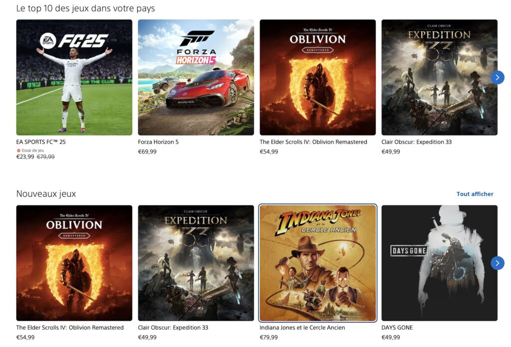 Top des ventes sur le PlayStation Store // Source : Capture d'écran Top des ventes sur le PlayStation Store // Source : Capture d'écran