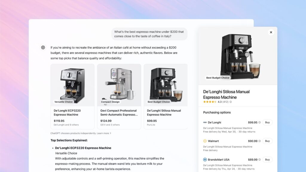 L'interface du shopping dans ChatGPT. // Source : OpenAI L'interface du shopping dans ChatGPT. // Source : OpenAI