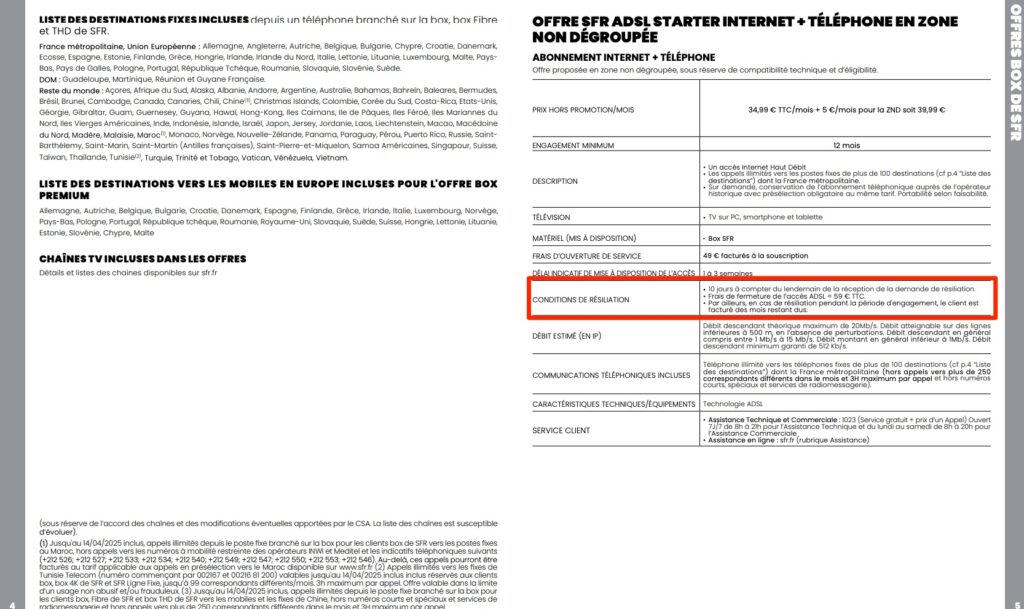 Les nouvelles conditions générales des offres fixes de SFR, avec le nouveau tarif des frais de résiliation // Source : Numerama Les nouvelles conditions générales des offres fixes de SFR, avec le nouveau tarif des frais de résiliation // Source : Numerama