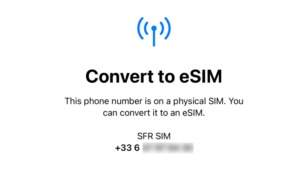 Dans les réglages cellulaires, on peut déjà convertir une carte SIM physique en une eSIM chez SFR. Dans les réglages cellulaires, on peut déjà convertir une carte SIM physique en une eSIM chez SFR.